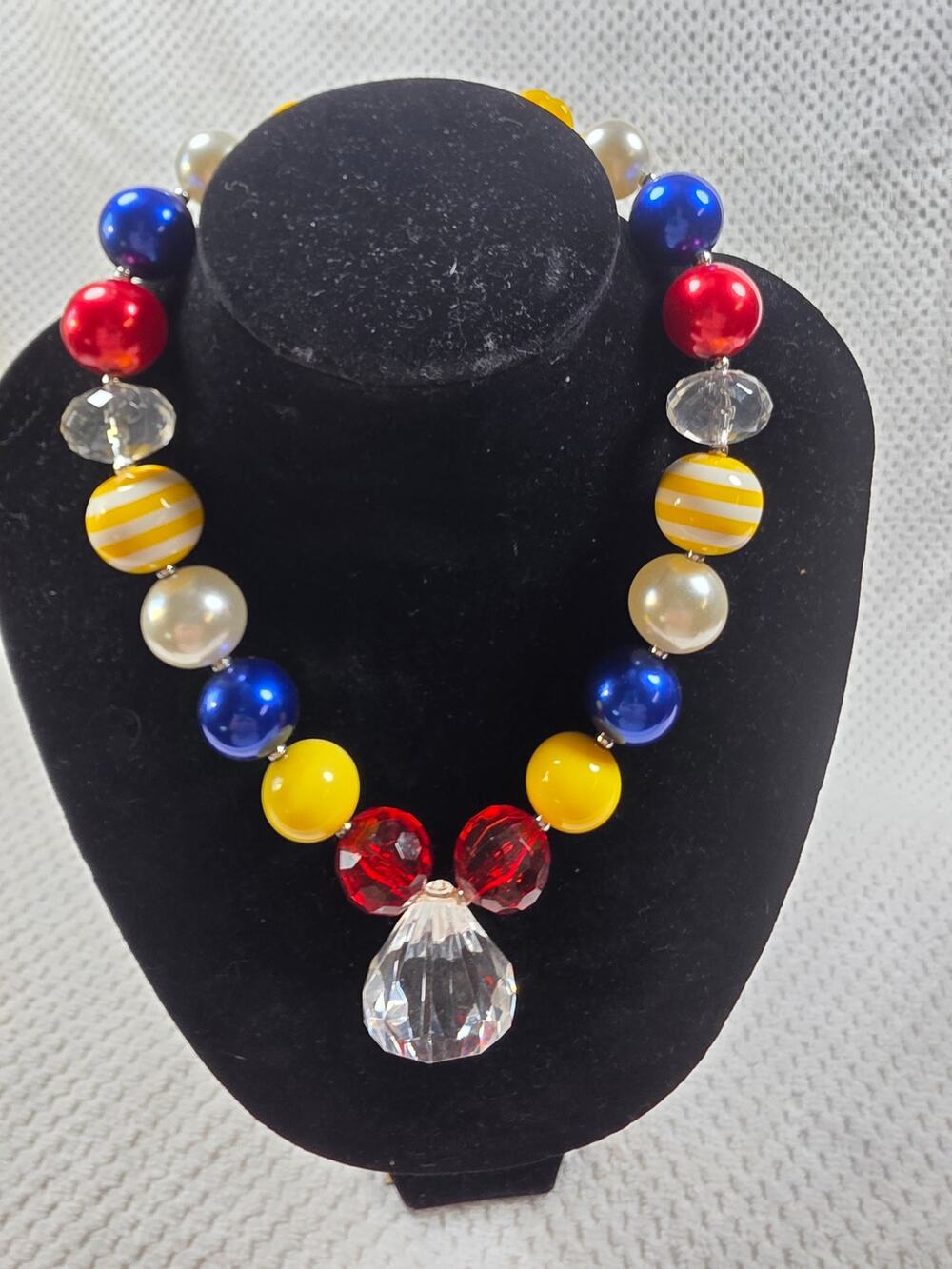 Girls Chunky Bubblegum Necklace 16" / Red, White, Blue & Yellow / #2030